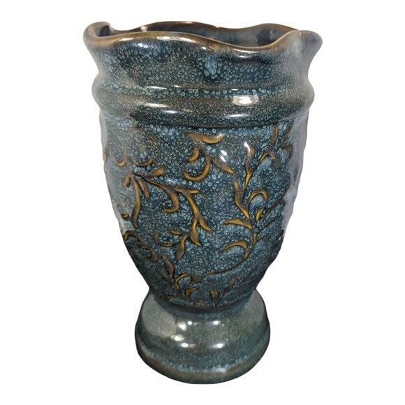 Vtg Sears, Roebuck and Co. Whole Home Tone & Texture Ceramic Vase Teal Gold NOS - Picture 1 of 7